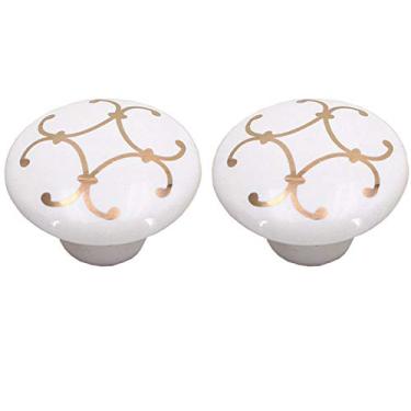 Imagem de 2 puxadores de armário de cerâmica estilo francês flor dourada puxador de gaveta de armário com parafusos para cômoda porta armário guarda-roupa cozinha banheiro (orifício único)