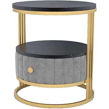 Imagem de Mesa de cabeceira inteligente, armário de cabeceira com gavetas do norte da Europa com 1 mesa lateral redonda de sofá de mesa de cabeceira, pequena e leve (mesa de cabeceira F)