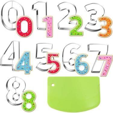 Imagem de Auktosmn Conjunto de mini cortadores de biscoito com raspador e cortador de massa - 8 peças - 4 cm - número 0-8 - formato de cortador de biscoito de aniversário para assar - utensílio de cozinha de