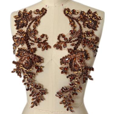 Imagem de Apliques de strass feitos à mão costurados em remendo de renda de cristal, 1 par para roupas DIY, vestido de casamento, decoração de fantasia multicolorida (marrom)