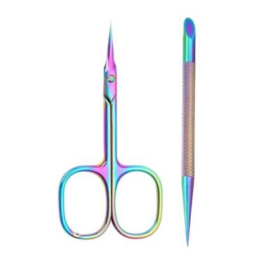 Imagem de Tesoura de cutícula extrafina, aparador de cutícula para pedicure, manicure, lâmina curva, ponta precisa, kit de cuidados com as unhas, ferramentas para arte em unhas, B, conjunto de cores A
