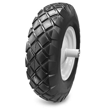 Imagem de BAIVE BW 4,00-8" Pneu de carrinho de mão sólido sem deslizamento roda plana com cubo de ferro de 15 cm, rolamentos de 5/8"