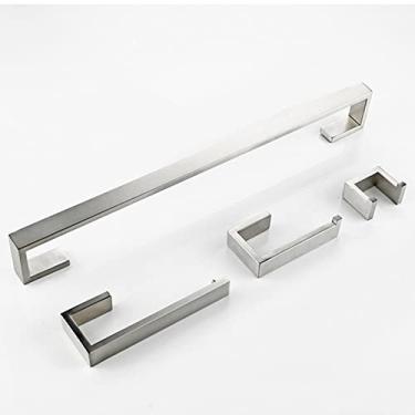 Imagem de Kit de ferragens para banheiro – Suporte para papel higiênico de aço inoxidável, ganchos para toalhas, barra para roupão, suporte de parede para banheiro e cozinha, 4 peças, conjunto de 4 peças escova