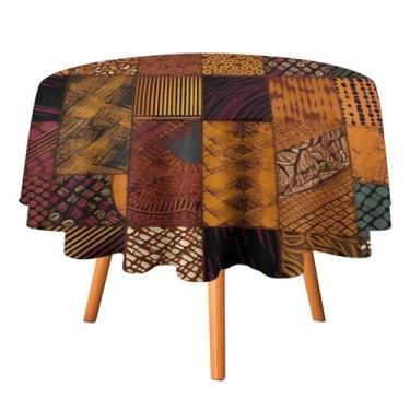 Imagem de BFGWK Toalha de mesa redonda reutilizável, estilo africano, estampa de patchwork, toalha de mesa lavável, capa redonda para decoração de casa