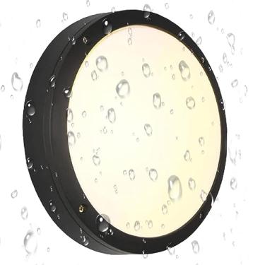 Imagem de SIGEYI Luz de teto LED impermeável, luz de varanda redonda, lâmpadas à prova de umidade interna, 20 W 3000 K, 1 pacote branco quente (preto)