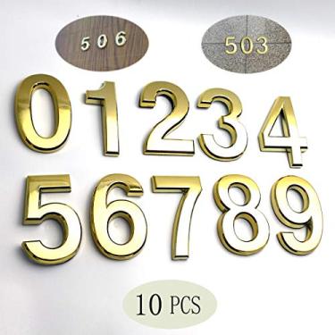 Imagem de 10 peças autoadesivas 3D números de casa (0-9), adesivo de plástico com número de caixa de correio de 3,5 cm para porta de quarto de apartamento de hotel e placa de endereço, (3,5 polegadas 0-9,