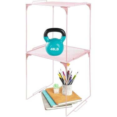 Imagem de Prateleira organizadora de armários, empilhável, extra alta, cabe em armários escolares de tamanho padrão (pacote com 2)