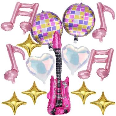 Imagem de 14un Balões Notas Guitarra, Decoração Festa Musical Notas Musicais Guitarra Bola Discoteca Estrela Quatro Pontas Conjunto Balões Coração para Shows Festas Aniversário Eventos Temáticos