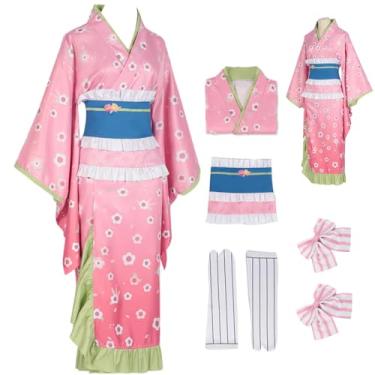 Imagem de JMOBEU Kanroji Mitsuri Cosplay Kimono Kanroji vestido de empregada uniforme conjunto completo de Halloween para mulheres (Mitsuri/2GG)