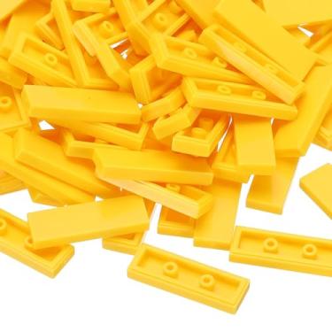 Imagem de PATIKIL 122 Pcs Flat Blocks Bulk, 1x3 Square Yellow Classic Tiles Smooth Surface Mini Building Blocks Accessories Compatible Bricks Kits for Building Floor Walls Mosaic Pixel Arts