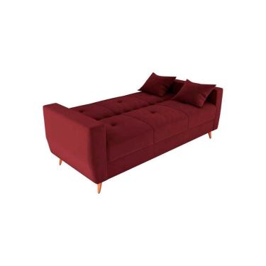 Imagem de Sofá Cama Casal Premium 3 Lugares Com Baú 2,08 Larg Pamela Matrix Veludo Vinho