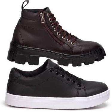 Imagem de Kit Coturno Feminino Marrom + Tênis Feminino Preto. Estilo Skate, Balada.-Feminino