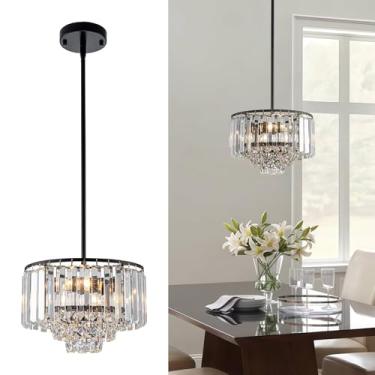 Imagem de 2025 Novos Lustres de Cristal para Sala de Jantar, Luzes Pendentes Pretas Modernas de 4 Camadas 28 cm Iluminação de Ilha, Lustre Francês Redondo Elegante de 2 Luzes sobre Mesa Banheiro Quarto Sala de