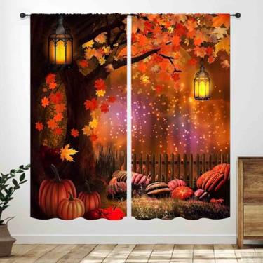 Imagem de Cortinas de paisagem de outono, quinta, rústico, outono, abóbora, folha de bordo, colheita, dia das bruxas, floresta, tratamentos de janela para cozinha, quarto, sala de estar, 2 painéis, 106 x 113 cm