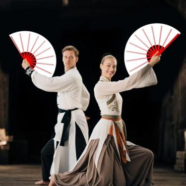 Imagem de 4 peças de ventilador chinês de Kung Fu Tai Chi, ventiladores dobráveis portáteis para homens e mulheres, apresentações, decorações de dança, festival (vermelho)