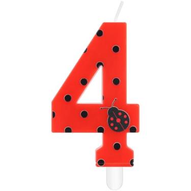 Imagem de iNINGER Miraculous Number 4 Birthday Candle Ladybug Cupcake Toppers for Kids, Miraculous Black Red Polka Dots Cartoon Ladybug Theme Number Candle for 4th Birthday Party Baby Shower.