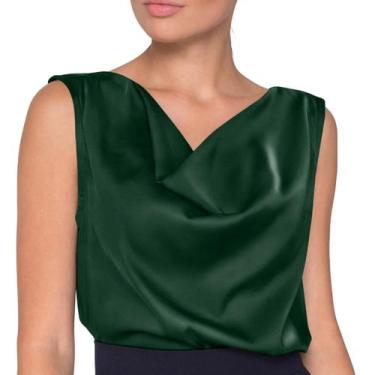 Imagem de Camiseta regata feminina LUXVEER de verão em cetim com gola alta