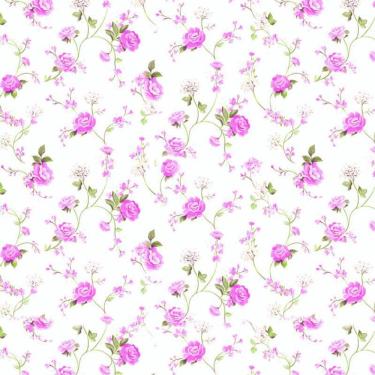 Imagem de Papel De Parede Floral Rosas E Fundo Branco Adesivo Sala