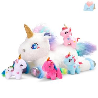 Imagem de Bicho de pelúcia WEWILL Rainbow Unicorn com 4 bebês de 48 cm