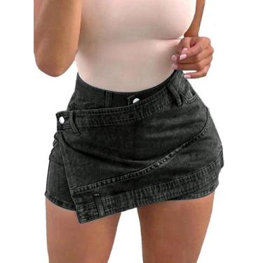 Imagem de Minissaia jeans feminina Avanova, cintura alta, elástica, preta - S