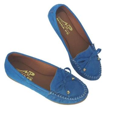 Imagem de Sapatilha Mocassim Feminino Costurado À Mão Moda Pé 2, 36, Azulpiscina