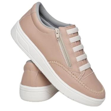 Imagem de Tênis Feminino Casual com Costura Manual, Estilo Confortável (Nude, BR, Adulto, Numérico, 33)