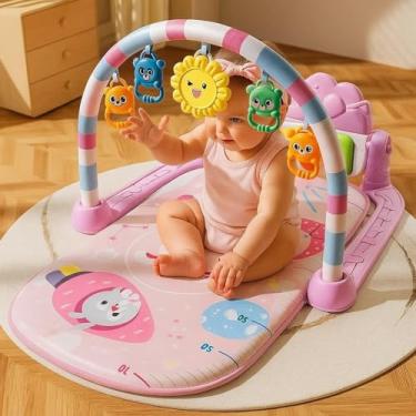 Imagem de Tapete de Atividades Sensorial Musical com Piano Interativo para Bebê, Rosa, Poliéster e Plástico, 70x43cm, Arco com Brinquedos Suspensos, 3+ Meses