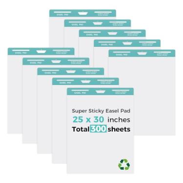 Imagem de FAHKNS Bloco de cavalete adesivo, grande papel autoadesivo para professores, 63 x 76 cm, bloco de cavalete com superfície apagável a seco para sala de aula/escritório, branco, 30 folhas/bloco, 10