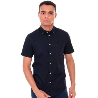 Imagem de Camisa Tommy Hilfiger Masculina Manga Curta Light Oxford Azul Marinho,