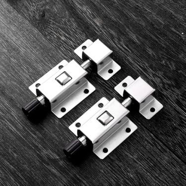 Imagem de Pino de trava com mola - Trava deslizante de segurança para porta, parafuso de barril de trava de metal, travas com mola, trava de porta resistente de aço inoxidável com 6 parafusos (médio, 6 cm)