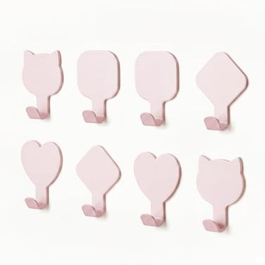 Imagem de QEBMUYU Ganchos adesivos decorativos de parede, pacote com 8 cabides de aço inoxidável rosa, formas quadradas de diamante de coração de gato, gancho pegajoso para pendurar chaves, bolsas, chapéus