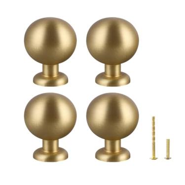 Imagem de Puxadores de armário de latão maciço puxadores de gaveta de ouro escovado puxadores de armário de cozinha dourados modernos ferragens redondas douradas para cômodas, armários, móveis em cozinhas