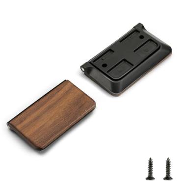 Imagem de Evionlin Puxador de armário dobrável de 2 peças, liga de zinco com tampa de madeira de nogueira, puxadores de gaveta de montagem em superfície para cômoda de gaveta de armário, centros de orifício de