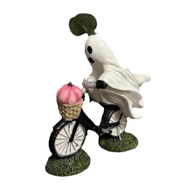 Imagem de Estátua de Halloween Ghost Riding Bicycle, resina, decoração de jardim