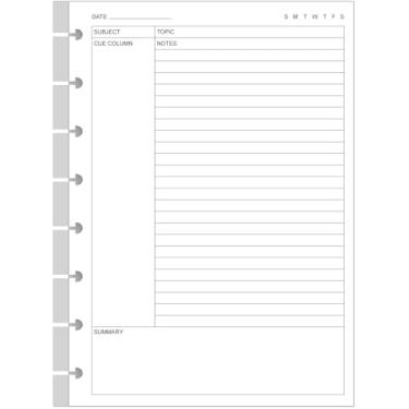 Imagem de Papel de enchimento Cornell Notes – Tamanho júnior 50 folhas/100 páginas, agenda semanal colorida para 8 discos, papel branco de 100 g/m², sem data, 14,7 x 21 cm