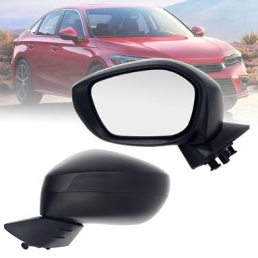 Imagem de Espelho lateral do motorista compatível com Honda Civic Sedan Hatchback 2022-2024 de 3 pinos dobrável manual sem aquecimento sem seta preto brilhante