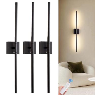 Imagem de Eidonta Conjunto de 3 arandelas de parede operadas por bateria, controle remoto e ajustável 3000K-6500K, luzes sem fio recarregáveis de rotação de 350°, lâmpada de parede preta para corredor do quarto