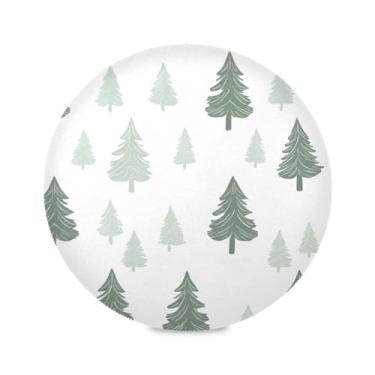 Imagem de Wassud Jogo americano verde árvores de Natal tapetes de mesa redondos para cozinha e jantar tapetes laváveis decoração de mesa 39 cm