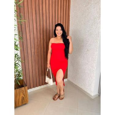 Imagem de Vestido Midi Ana Ruga Com Bojo Tomara Que Caia Fenda Frontal