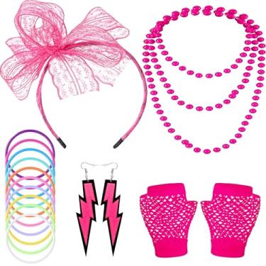 Imagem de Conjunto de acessórios para fantasia de fantasia anos 80 anos 80, rosa, P