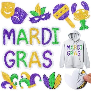 Imagem de Lyrow 18 peças de adesivos adesivos de lantejoulas de carnaval carnaval flor de lis máscara coroa costurado em aplique bordado remendo de reparo para jeans de férias, jaquetas, roupas, mochila, boné