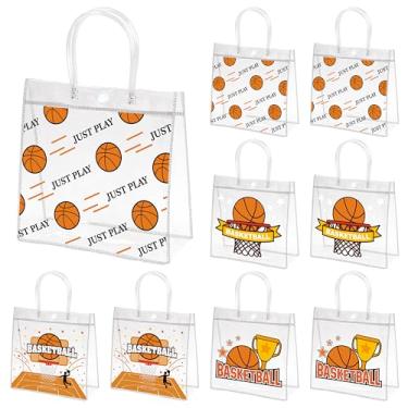 Imagem de H1vojoxo Sacos de presente de festa de basquete - 24 peças de sacolas de presente de PVC transparente de basquete com alça reutilizável bolsa de presente esportiva para meninos festa de aniversário