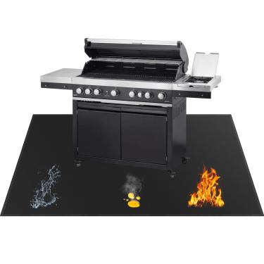Imagem de SecuCaptain Tapete Under Grill para churrasqueira externa - X-Grande 177 x 122 cm, almofada dupla face à prova de fogo para lareira interna, resistente ao calor, impermeável, protetor de piso para