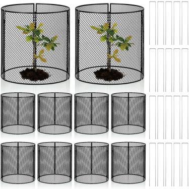 Imagem de Frienda Pacote com 10 protetores de plantas de arame de metal de animais, gaiolas de cloche de arame de galinha de 30,5 cm x 30,5 cm com estaca Mantenha o esquilo fora, barricadas de coelho para flor