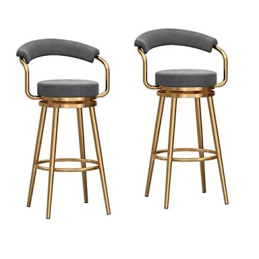 Imagem de Banquetas de altura para balcão, conjunto de 2 cadeiras de jantar giratórias modernas de 61 cm, bancos de bar dourados estofados de veludo, bancos de ilha com suporte de 150 kg, cinza, nº 5