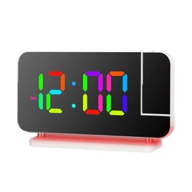 Imagem de Relógio Eletrônico de LED RGB Luz Noturna Despertador Decoração para Casa Projeção com Ambiente Superfície Semelhante a Espelho