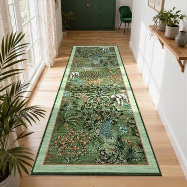 Imagem de GarveeHome Tapete de selva 6 x 25 cm tapete de cozinha antiderrapante lavável para corredores, tapetes de corredor com estampa de animais com suporte de borracha tapete longo de pilha baixa para