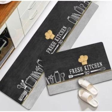 Imagem de Kit 2 Tapetes de Cozinha Antiderrapantes e Absorventes – Passadeira 40x120cm + Tapete 40x60cm em Poliéster(touca de confeiteiro,1)