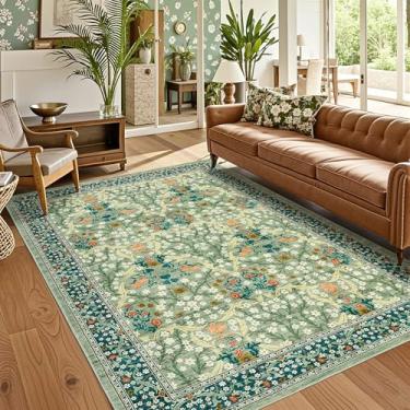 Imagem de GarveeHome Tapetes de área de 20 x 25 cm, tapetes laváveis para sala de estar, antiderrapante, resistente a manchas, ultramacio, tapete floral, boho para quarto, sala de jantar, berçário, sala de