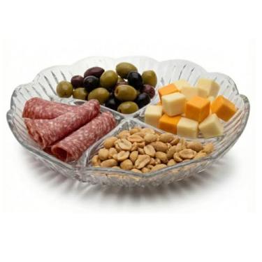 Imagem de Petisqueira em Vidro com 4Divisórias - Prática para servir Petiscos, Frios, Queijos, Azeitonas - Para Festas, Churrasco e Reuniões - Design Premium